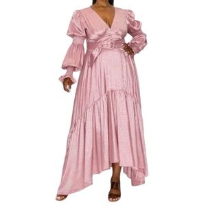 Rosevelvet Pink Polka Dot Victorian Maxi Dress High-Low Hem Size Large